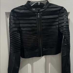 New Look Black Striped Leather Jacket